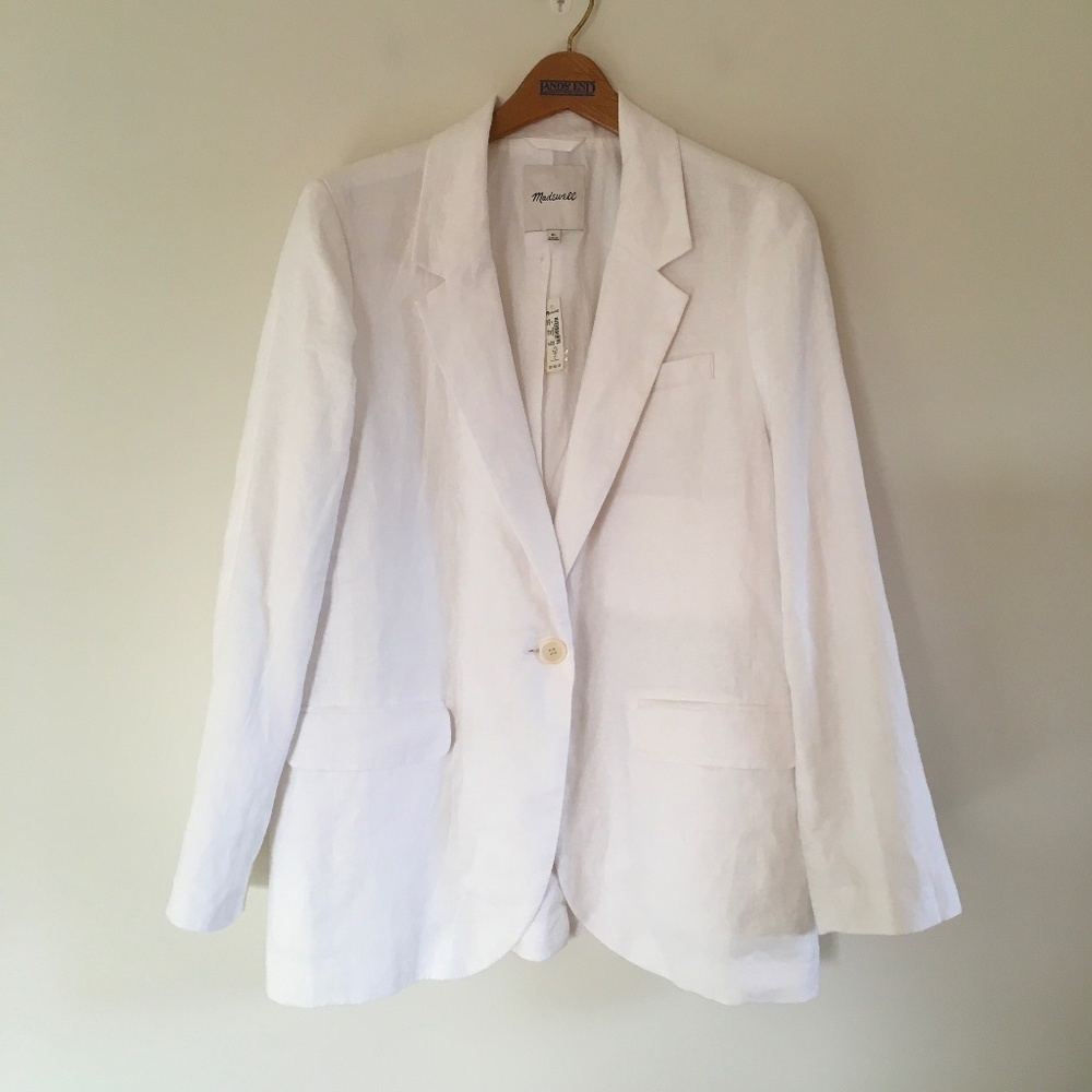NWT Madewell $158 The Larsen Blazer in 100% Linen Eyelet White Sz XL NJ530